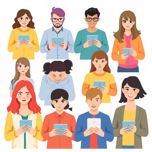 Ilustra&radic;&sect;&radic;&pound;o de diversas pessoas interagindo com dispositivos digitais de forma acess&radic;&ne;vel, com &radic;&ne;cones representando tecnologias assistivas.